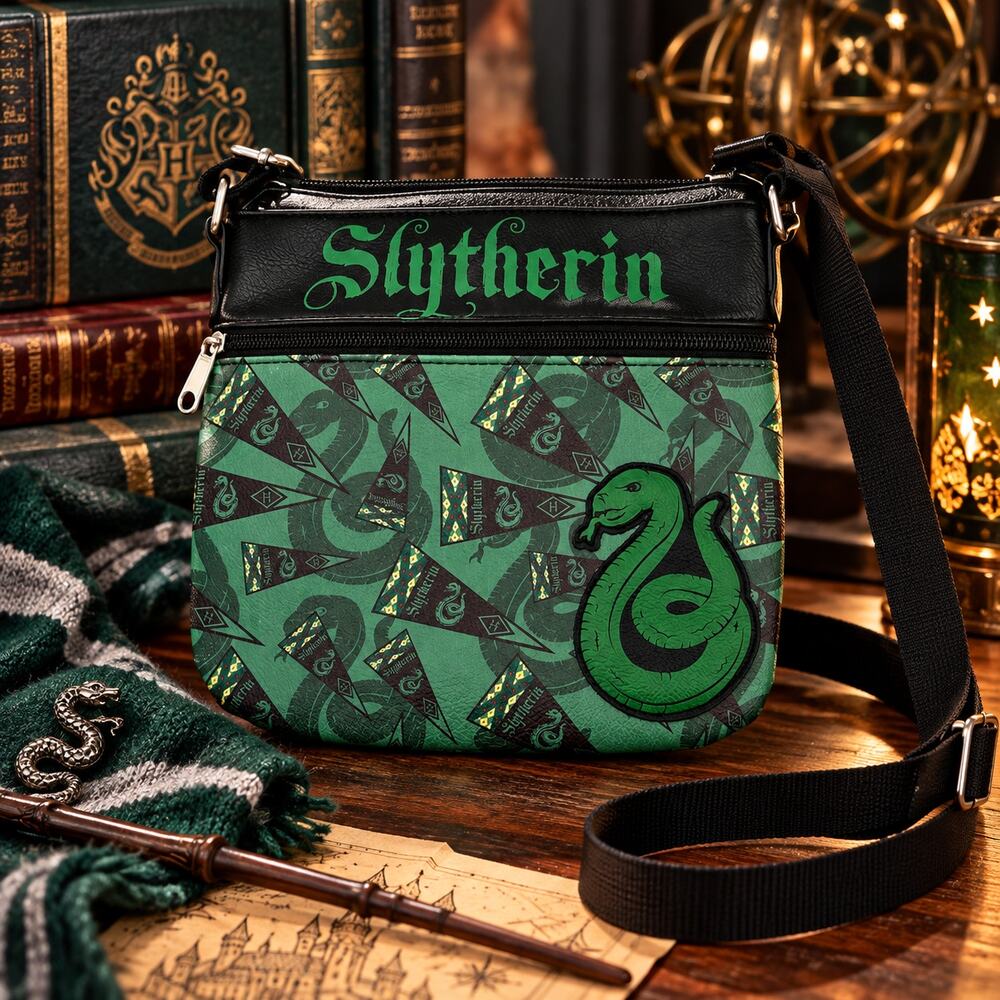 Harry Potter Slytherin Crossbody Bag Green Black Snake House Crest Purse